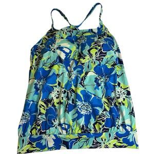 Lands’ End Floral Tankini Swim Top Size 6 – Blue & Green Tropical Print